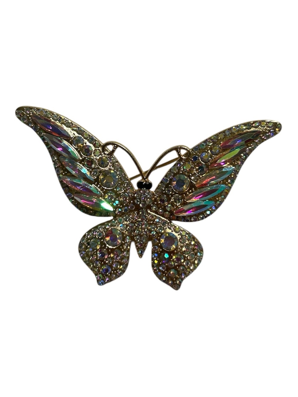 Rhinestone Butterfly Brooch with Aurora Borealis Crystals